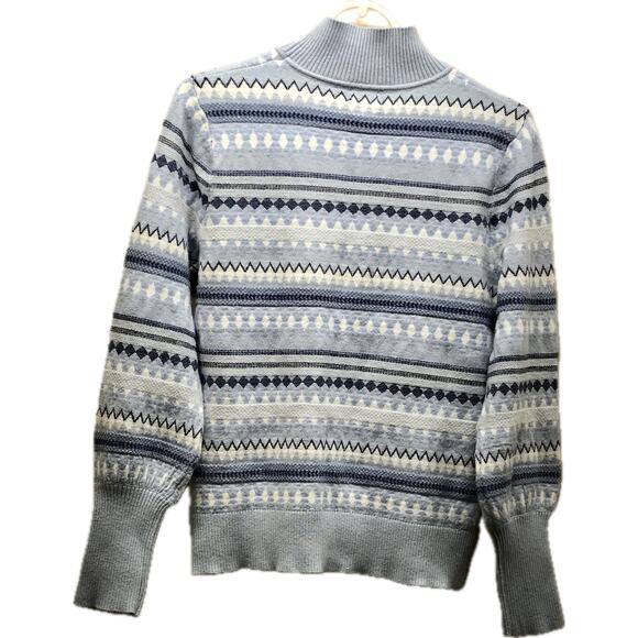 Aspen Fair Isle Funnel Neck Ribbed Blue Winter Holiday Sweater Women M - Picture 1 of 12